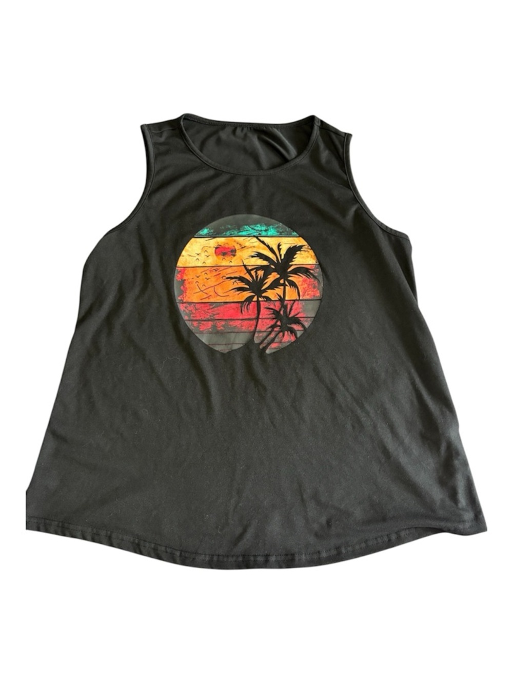 SHEIN Curve Black Palm Sunset Graphic Tank Top. Size 0XL.